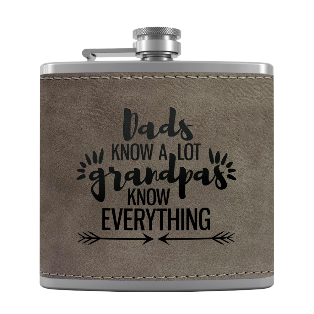 Grandpa Knows 6 oz Stainless Steel Leather Hip Flask