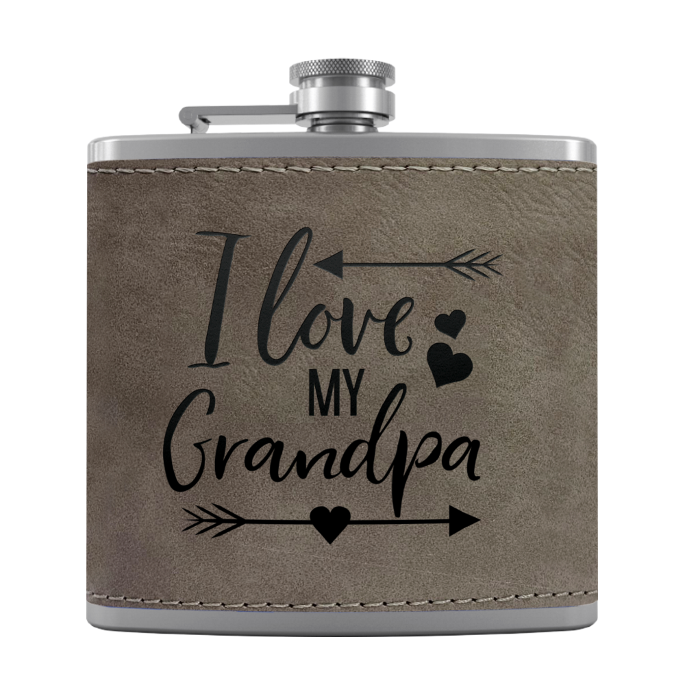 Love Grandpa 6 oz Stainless Steel Leather Hip Flask