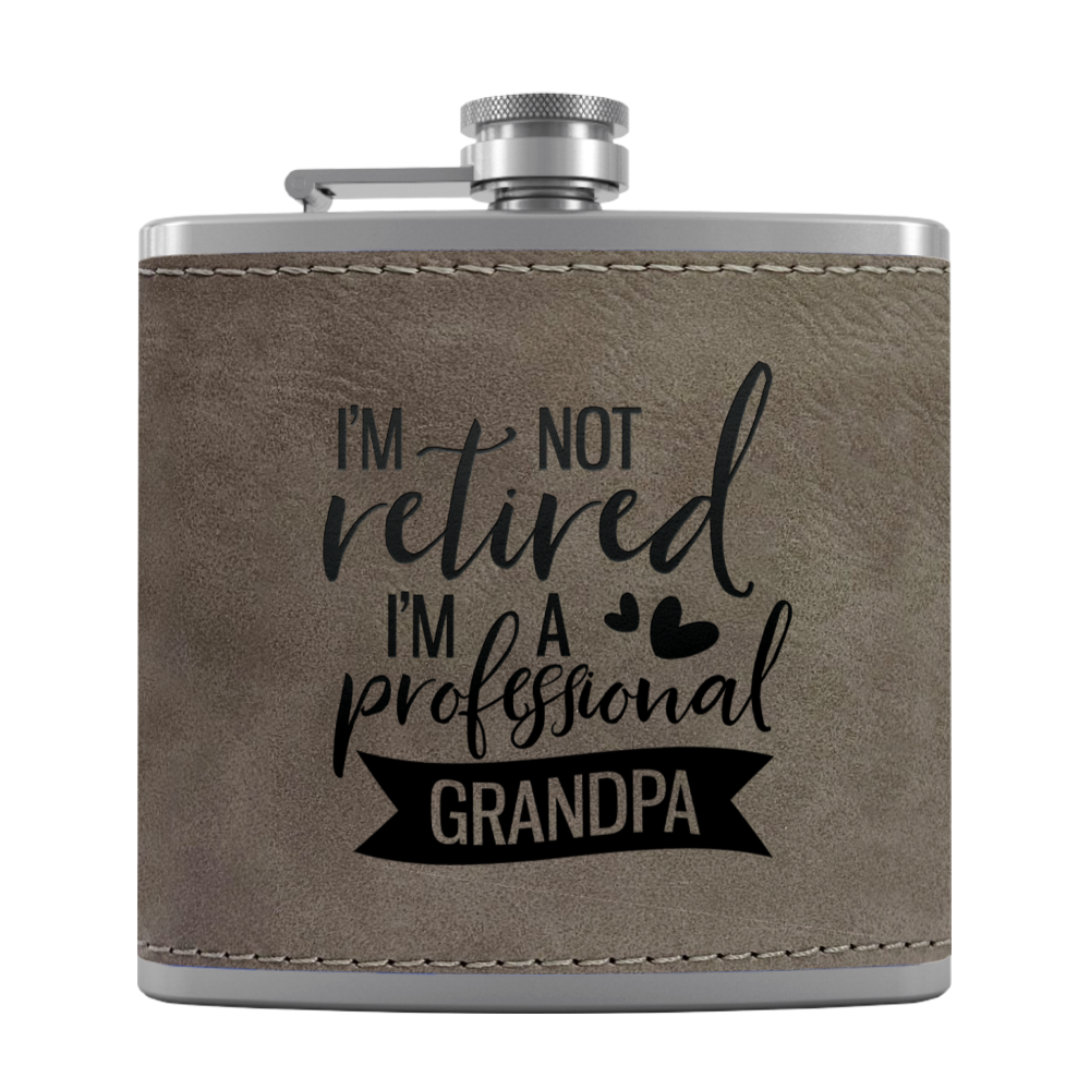 Professional Grandpa 6 oz Stainless Steel Leather Hip Flask