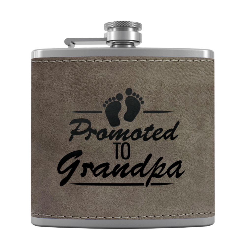 Promoted to Grandpa 6 oz Stainless Steel Leather Hip Flask