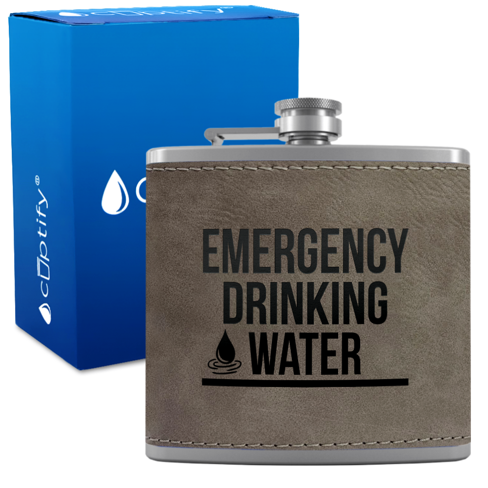 Emergency Drinking Water 6 oz Stainless Steel Leather Hip Flask