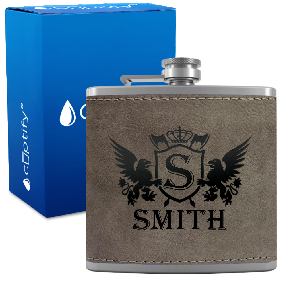 Personalized Crown Monogram Initial Badge 6oz Hip Flask