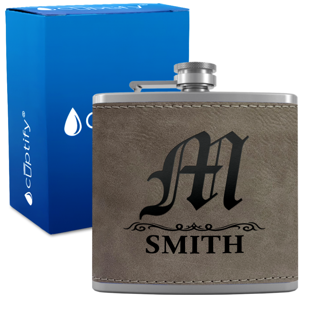 Personalized Gothic Initial 6oz Hip Flask