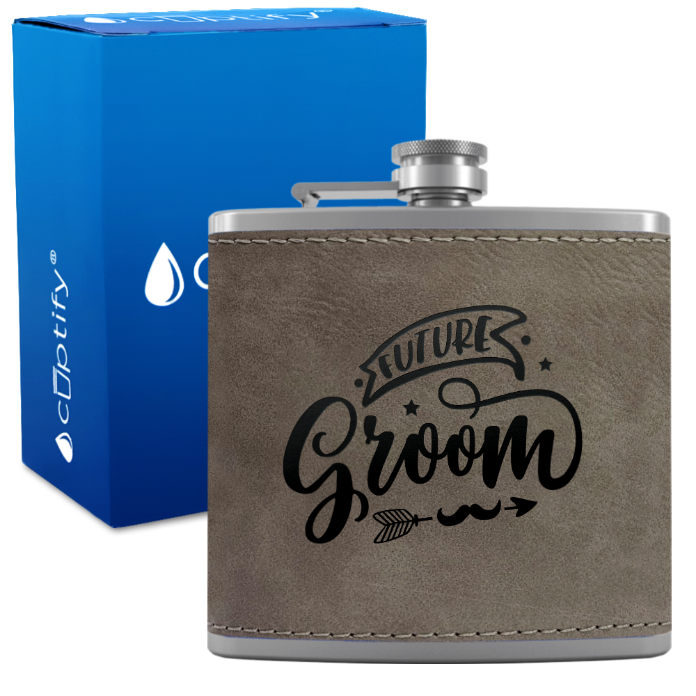 Future Groom 6 oz Stainless Steel Leather Hip Flask