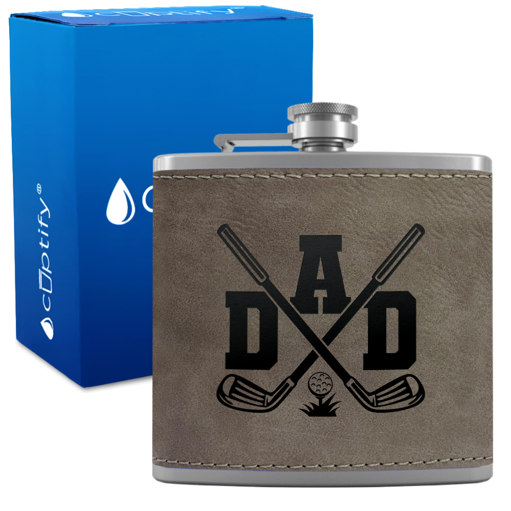 Golf Dad 6oz Stainless Steel Leather Hip Flask