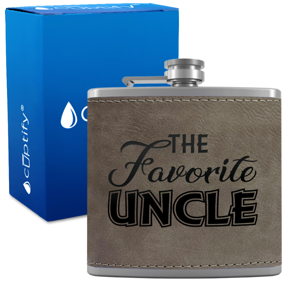 The Favorite Uncle 6oz Stainless Steel Leather Hip Flask