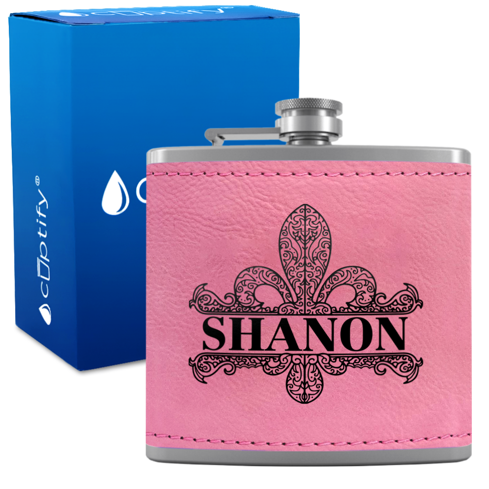 Personalized Fleur de Lis 6oz Hip Flask