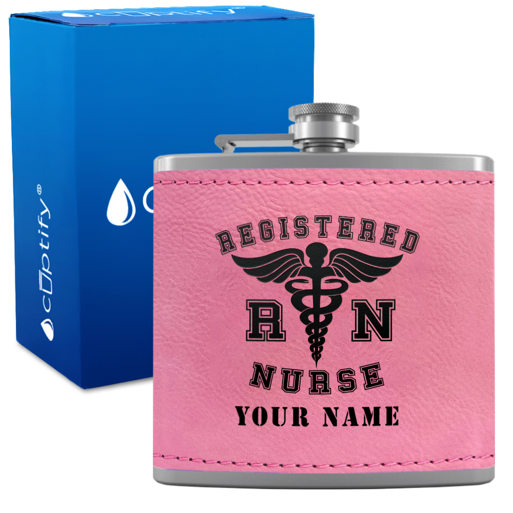 Personalized RN Registered Nurse 6oz Stainless Steel Leather Hip Flask