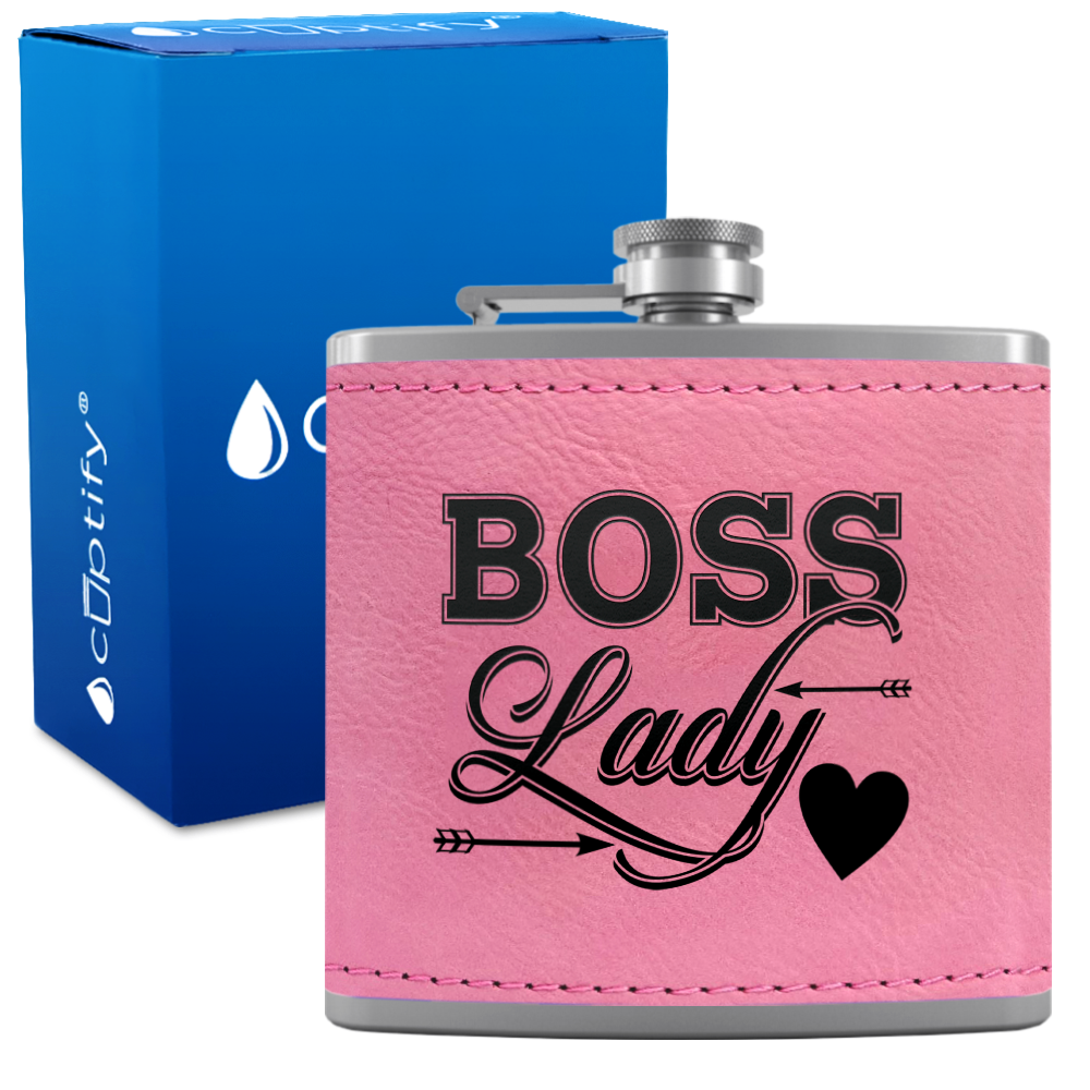 Boss Lady 6oz Stainless Steel Leather Hip Flask