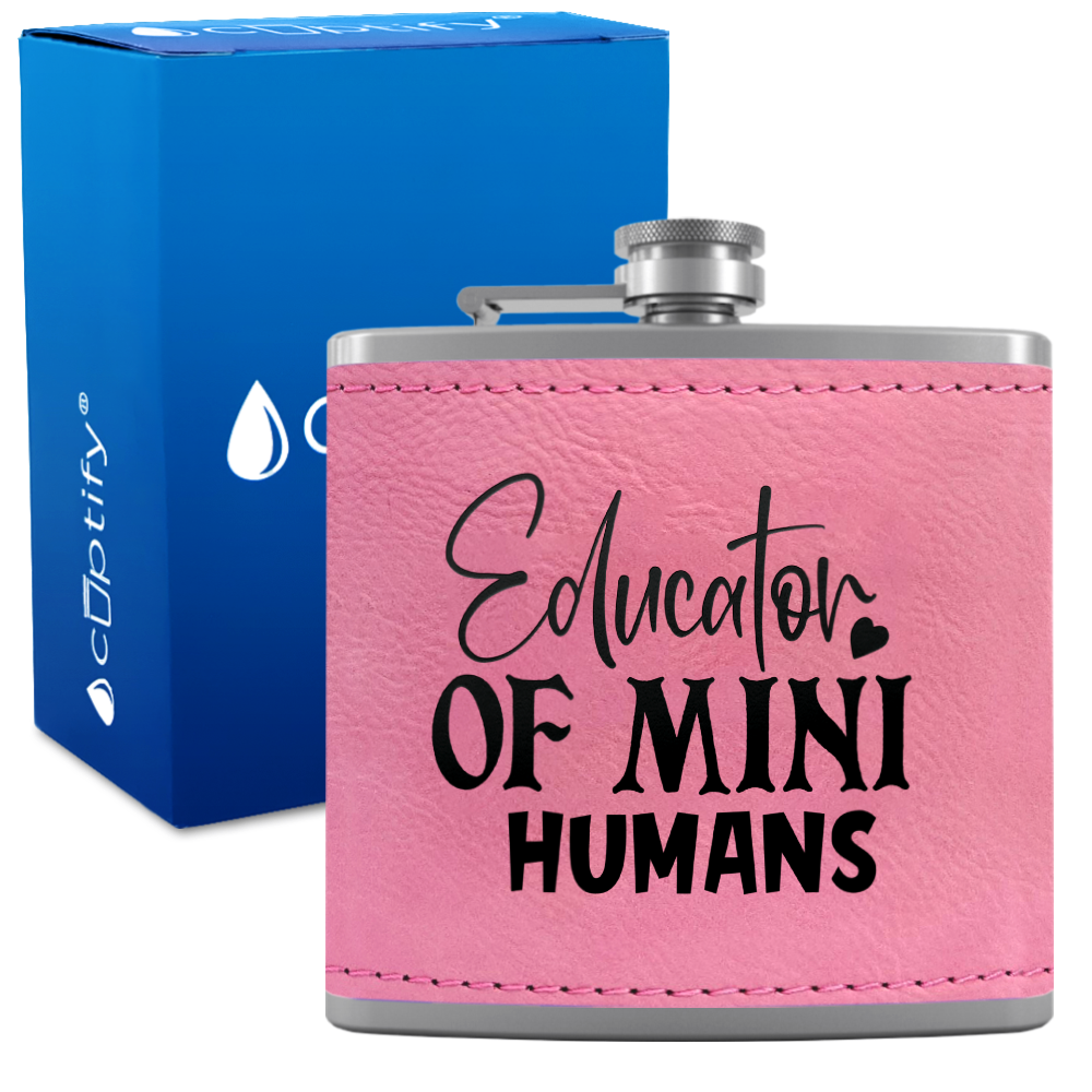 Educator Of Mini Humans 6oz Stainless Steel Leather Hip Flask
