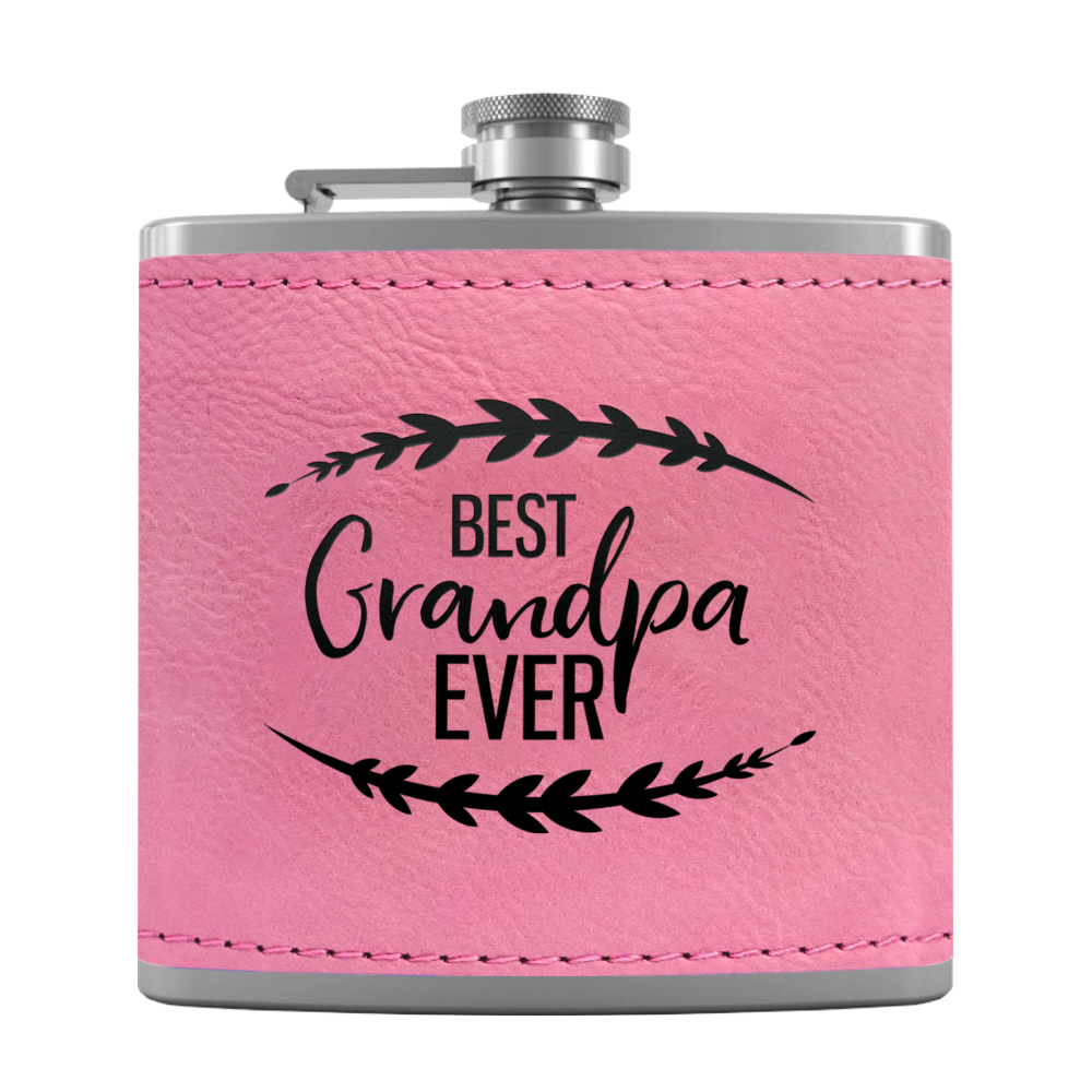 Best Grandpa Ever 6oz Stainless Steel Leather Hip Flask