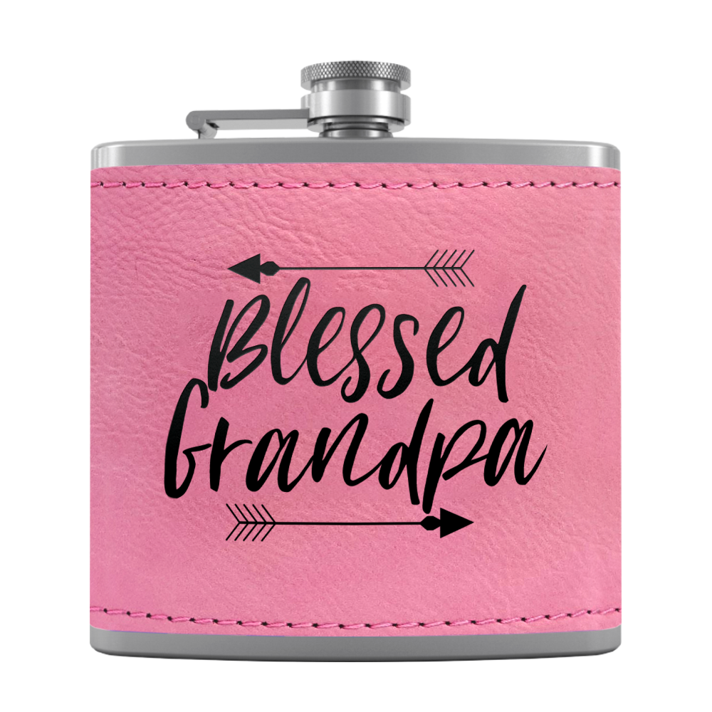 Blessed Grandpa 6 oz Stainless Steel Leather Hip Flask