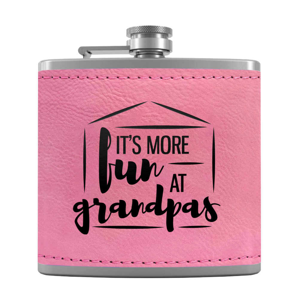 Fun At Grandpas 6 oz Stainless Steel Leather Hip Flask