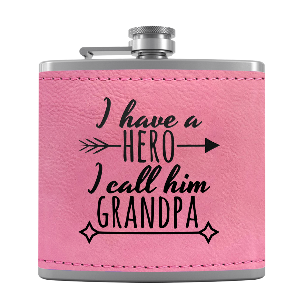 Grandpa Hero 6 oz Stainless Steel Leather Hip Flask