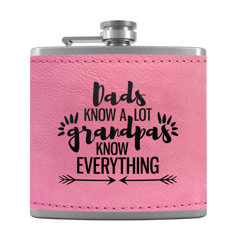 Grandpa Knows 6 oz Stainless Steel Leather Hip Flask