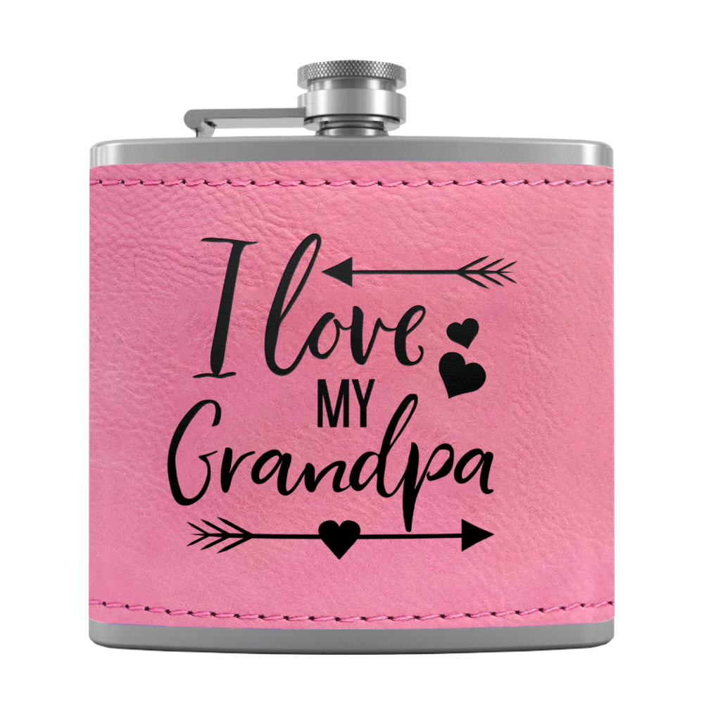 Love Grandpa 6 oz Stainless Steel Leather Hip Flask