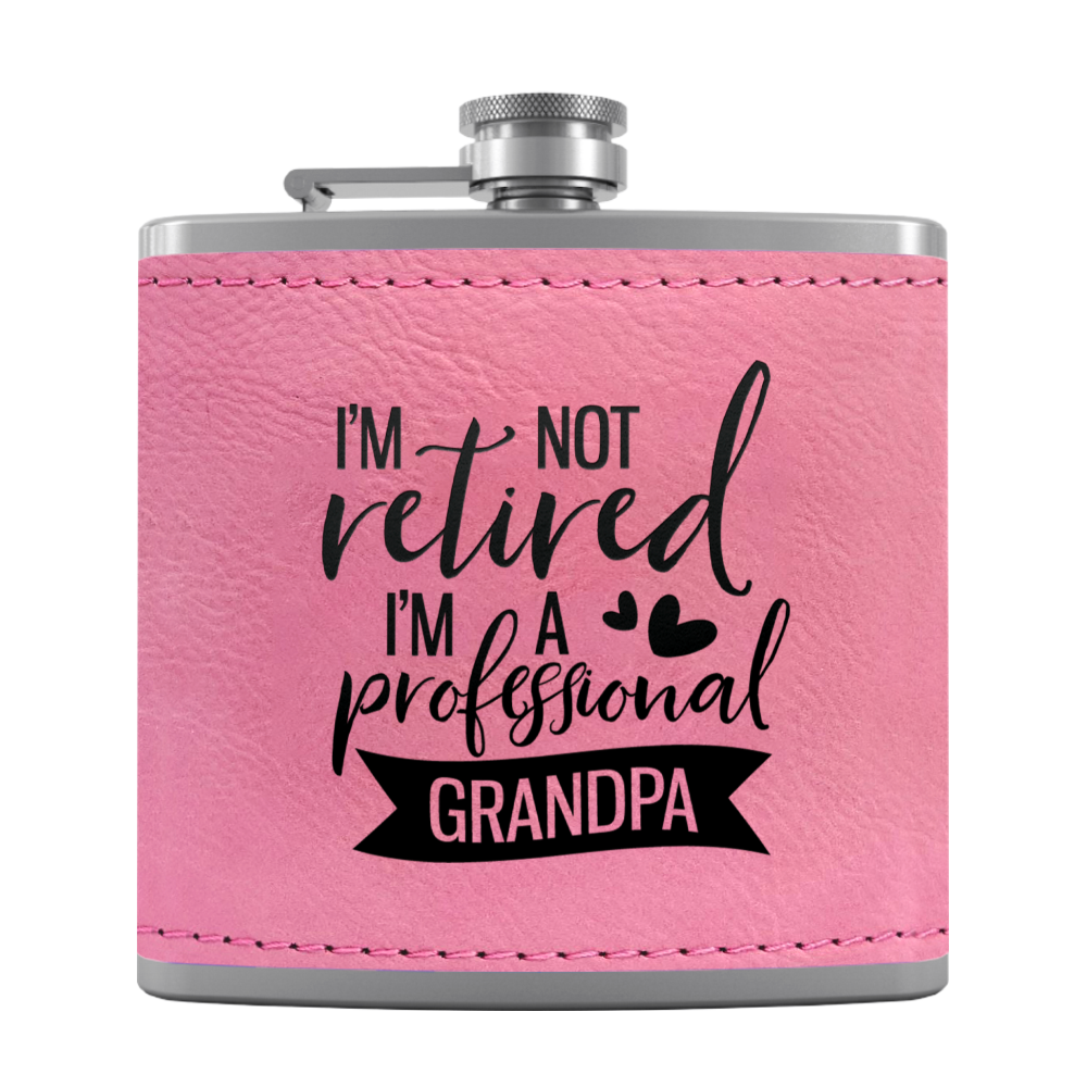 Professional Grandpa 6 oz Stainless Steel Leather Hip Flask