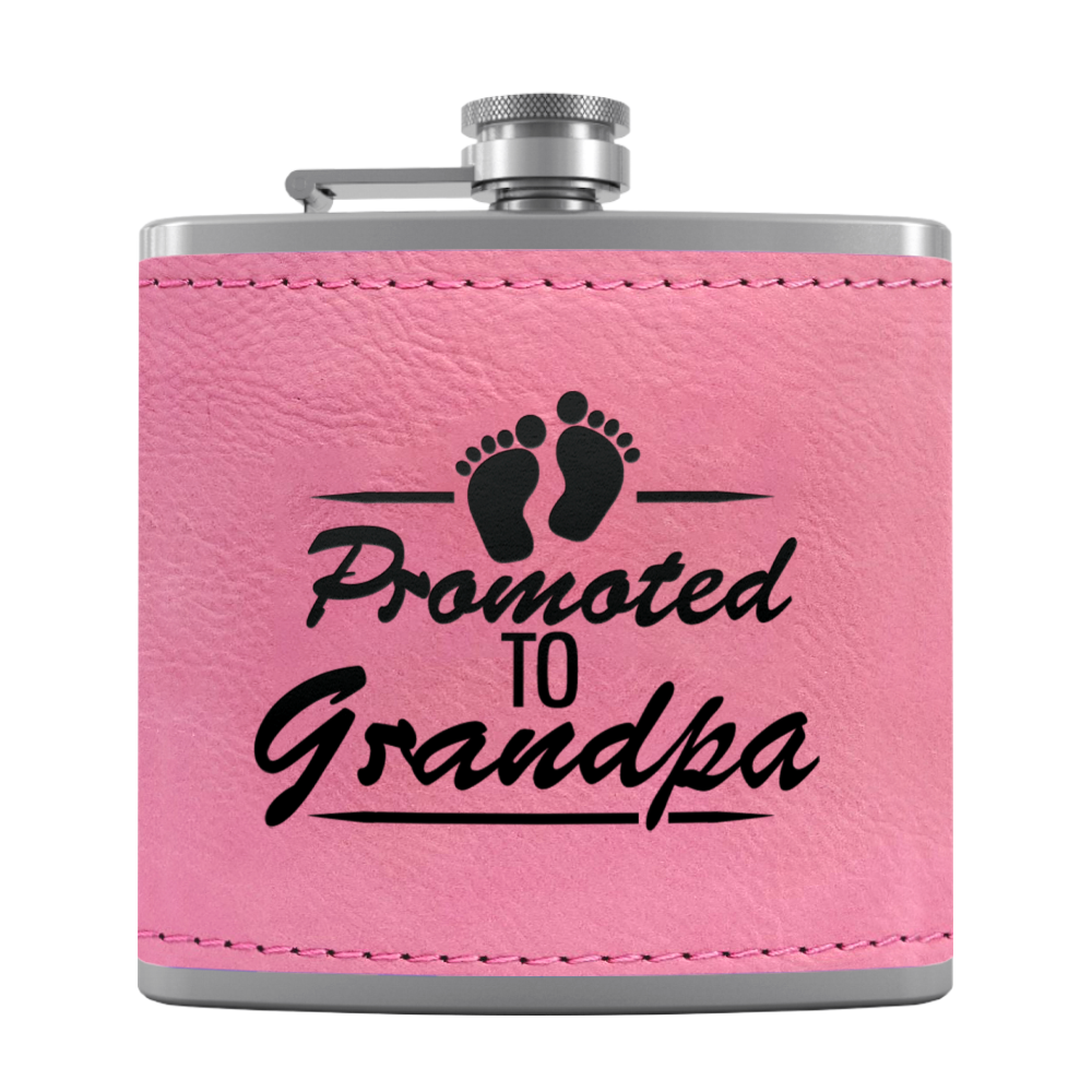 Promoted to Grandpa 6 oz Stainless Steel Leather Hip Flask