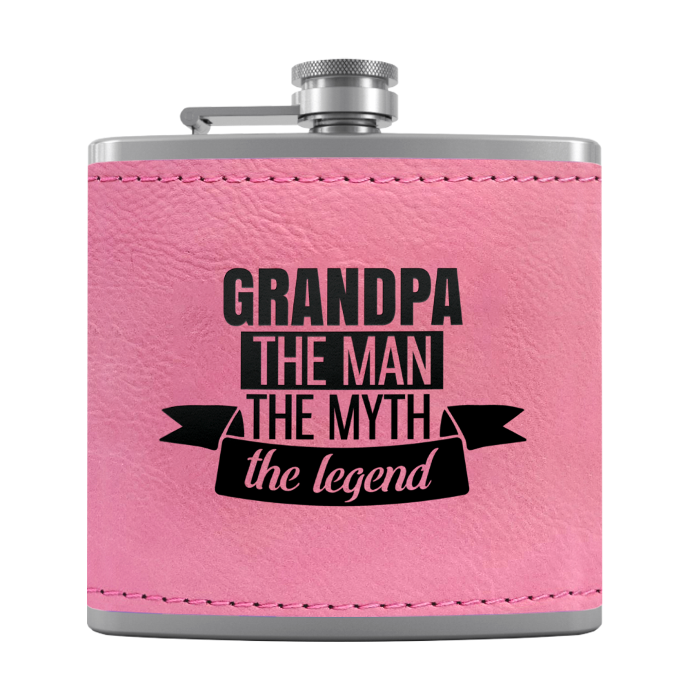 Grandpa The Man 6 oz Stainless Steel Leather Hip Flask