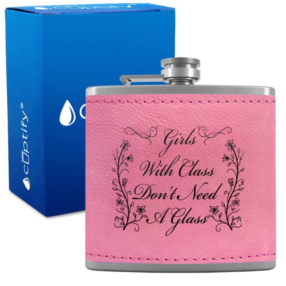Girls with Class Flowers 6 oz Stainless Steel Leather Hip Flask