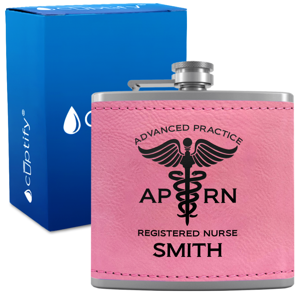 Personalized APRN Advanced Practice Registered Nurse 6oz Stainless Steel Leather Hip Flask