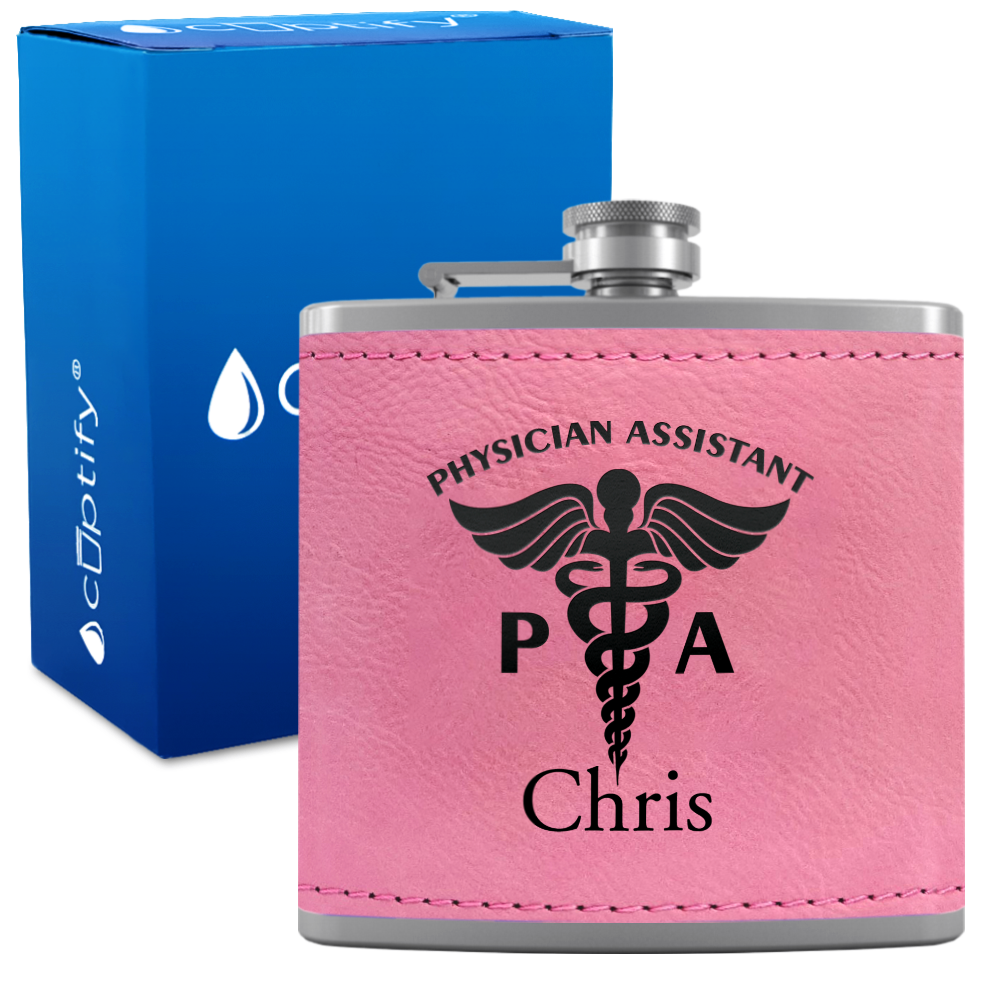 Personalized PA Physician Assistant 6oz Stainless Steel Leather Hip Flask
