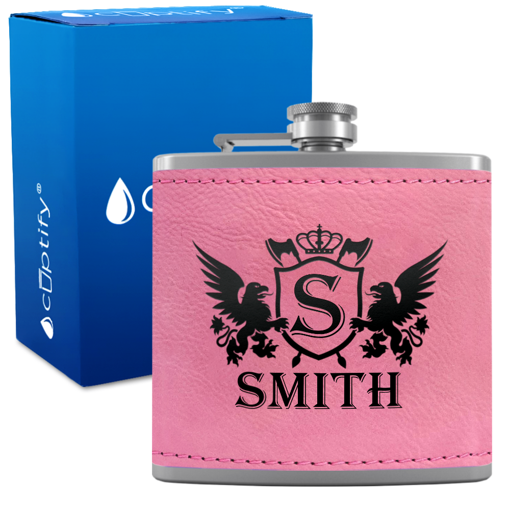 Personalized Crown Monogram Initial Badge 6oz Hip Flask