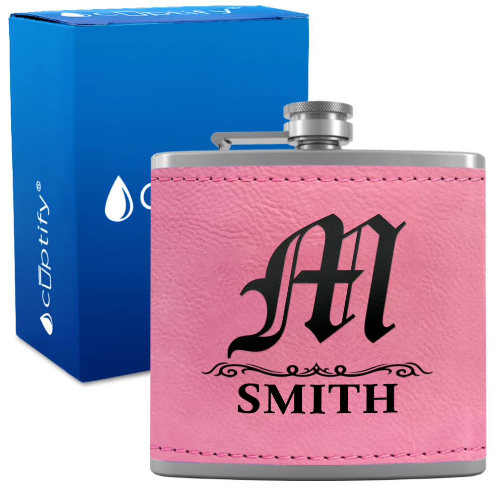 Personalized Gothic Initial 6oz Hip Flask