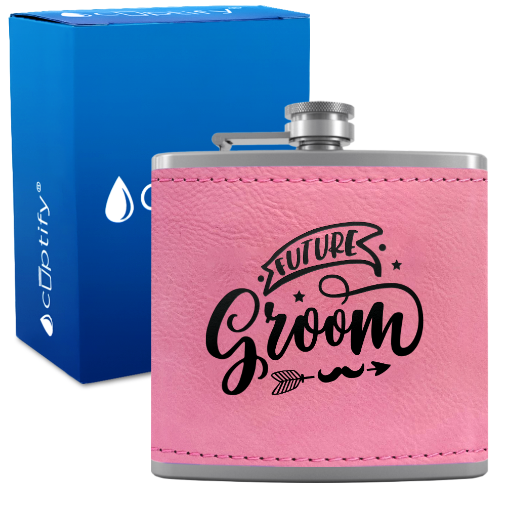 Future Groom 6 oz Stainless Steel Leather Hip Flask