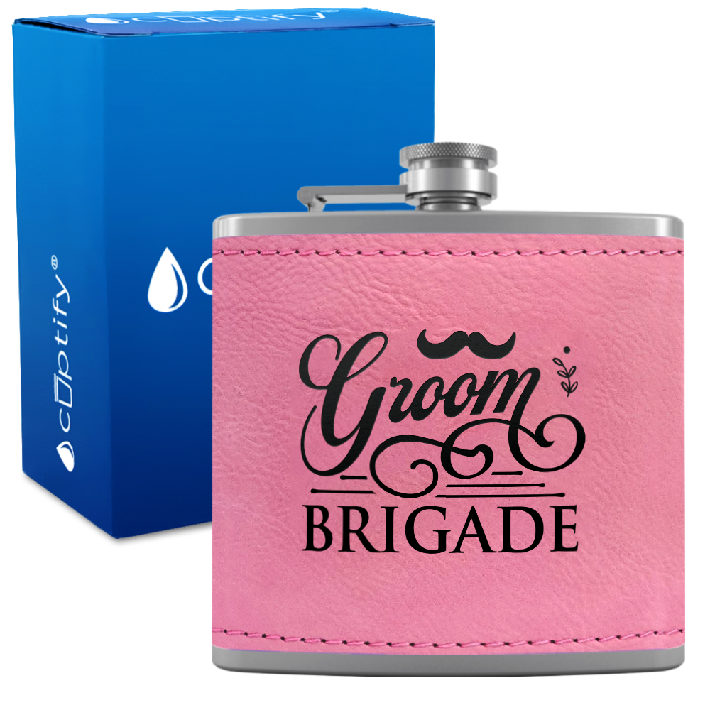 Groom Brigade 6 oz Stainless Steel Leather Hip Flask