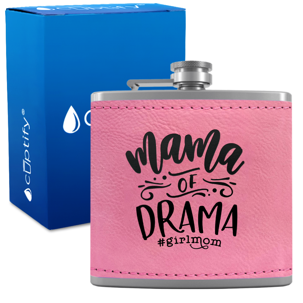 Mama of Drama 6 oz Stainless Steel Leather Hip Flask