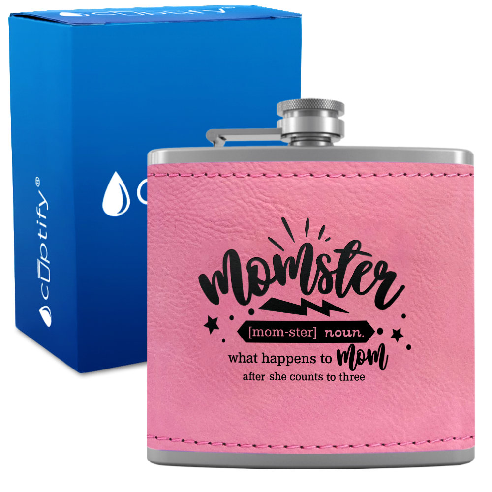 Momster 6 oz Stainless Steel Leather Hip Flask