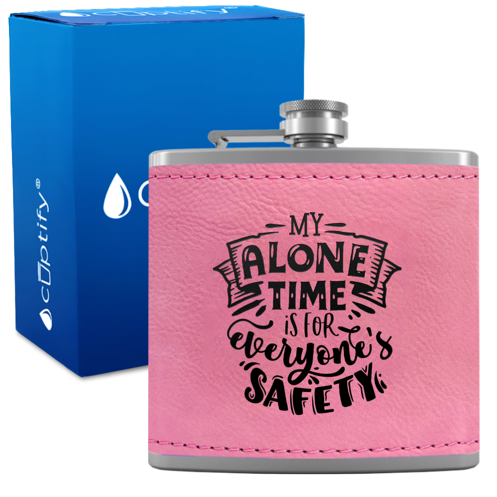 My Alone Time 6 oz Stainless Steel Leather Hip Flask