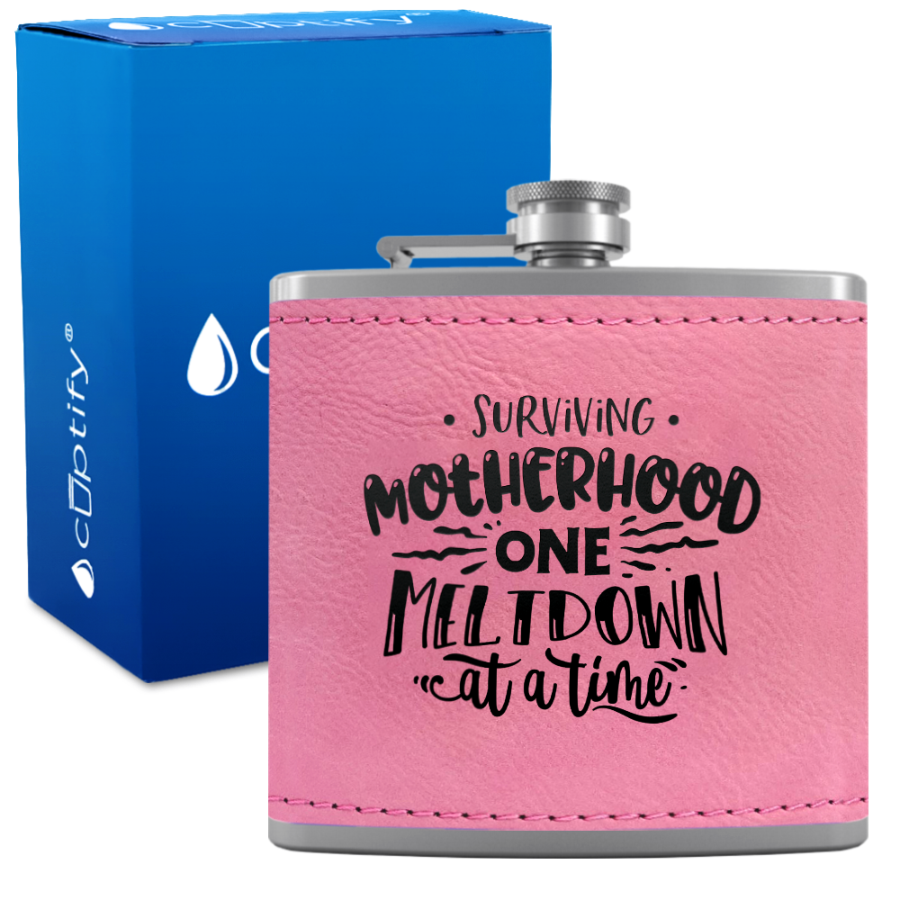 Surviving Motherhood 6 oz Stainless Steel Leather Hip Flask