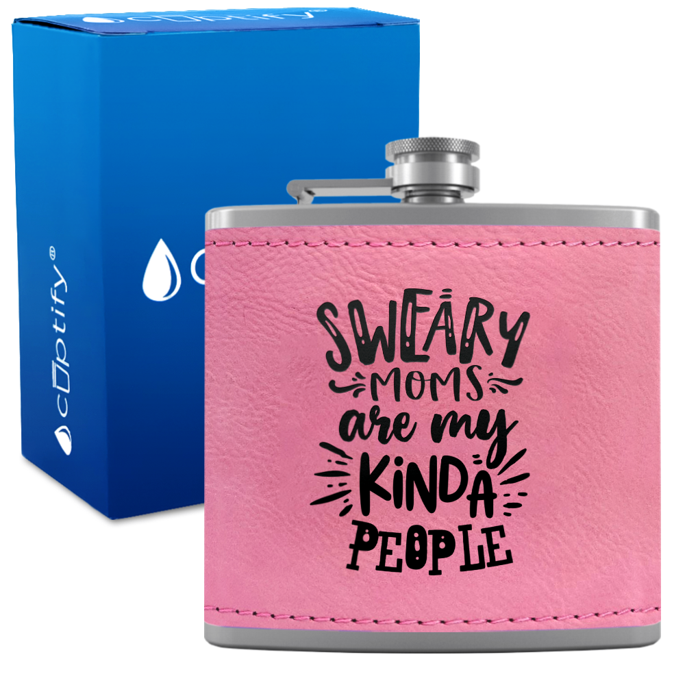 Sweary Moms 6 oz Stainless Steel Leather Hip Flask