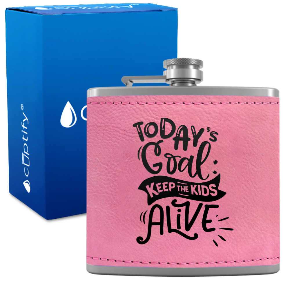 Keep The Kids Alive 6 oz Stainless Steel Leather Hip Flask