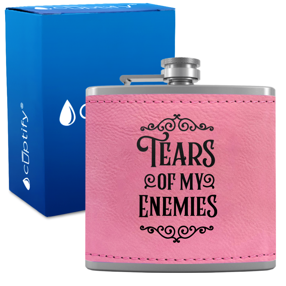 Tears Of My Enemies 6 oz Stainless Steel Leather Hip Flask