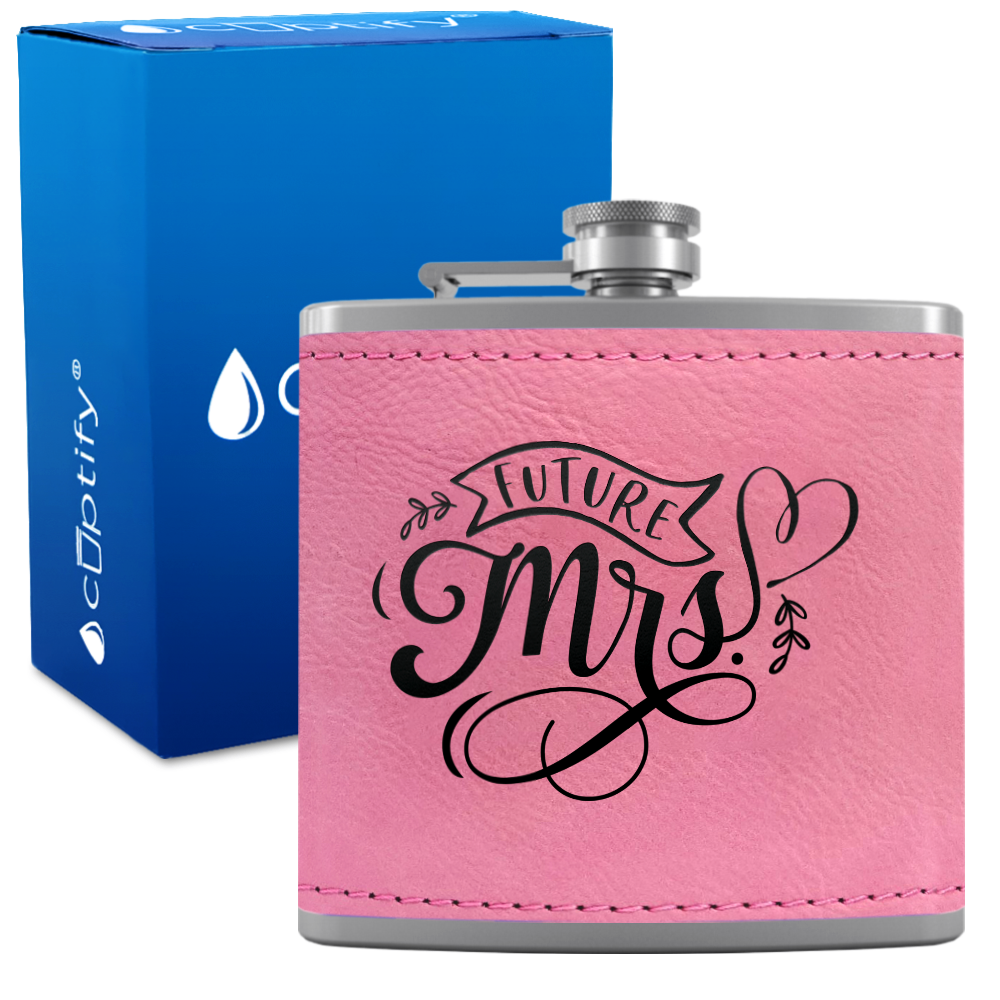 Future Mrs 6 oz Stainless Steel Leather Hip Flask