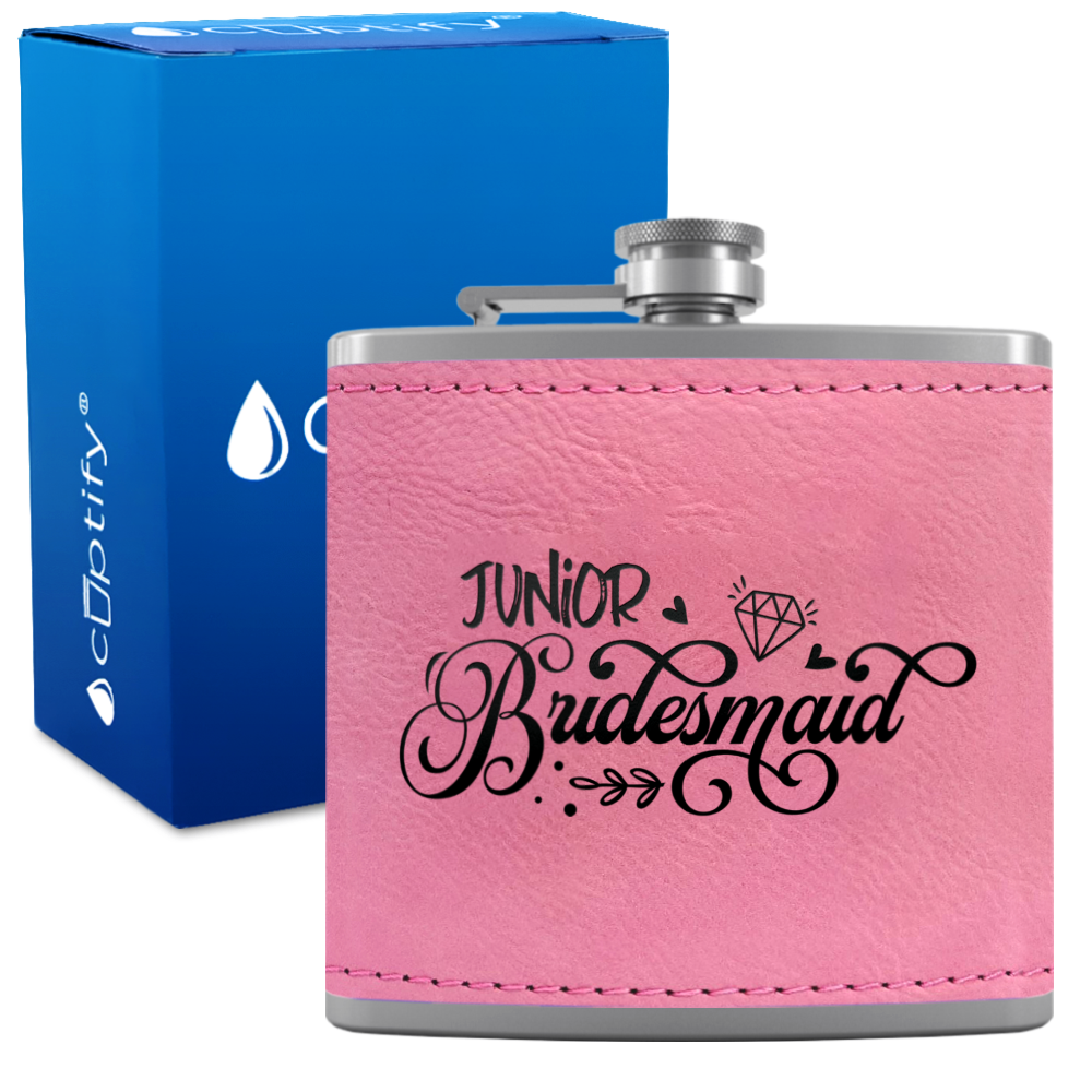 Junior Bridesmaid 6 oz Stainless Steel Leather Hip Flask
