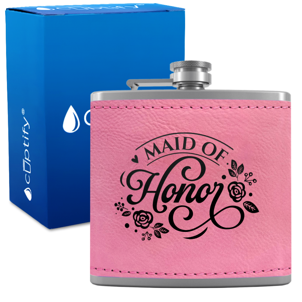 Maid of Honor 6 oz Stainless Steel Leather Hip Flask