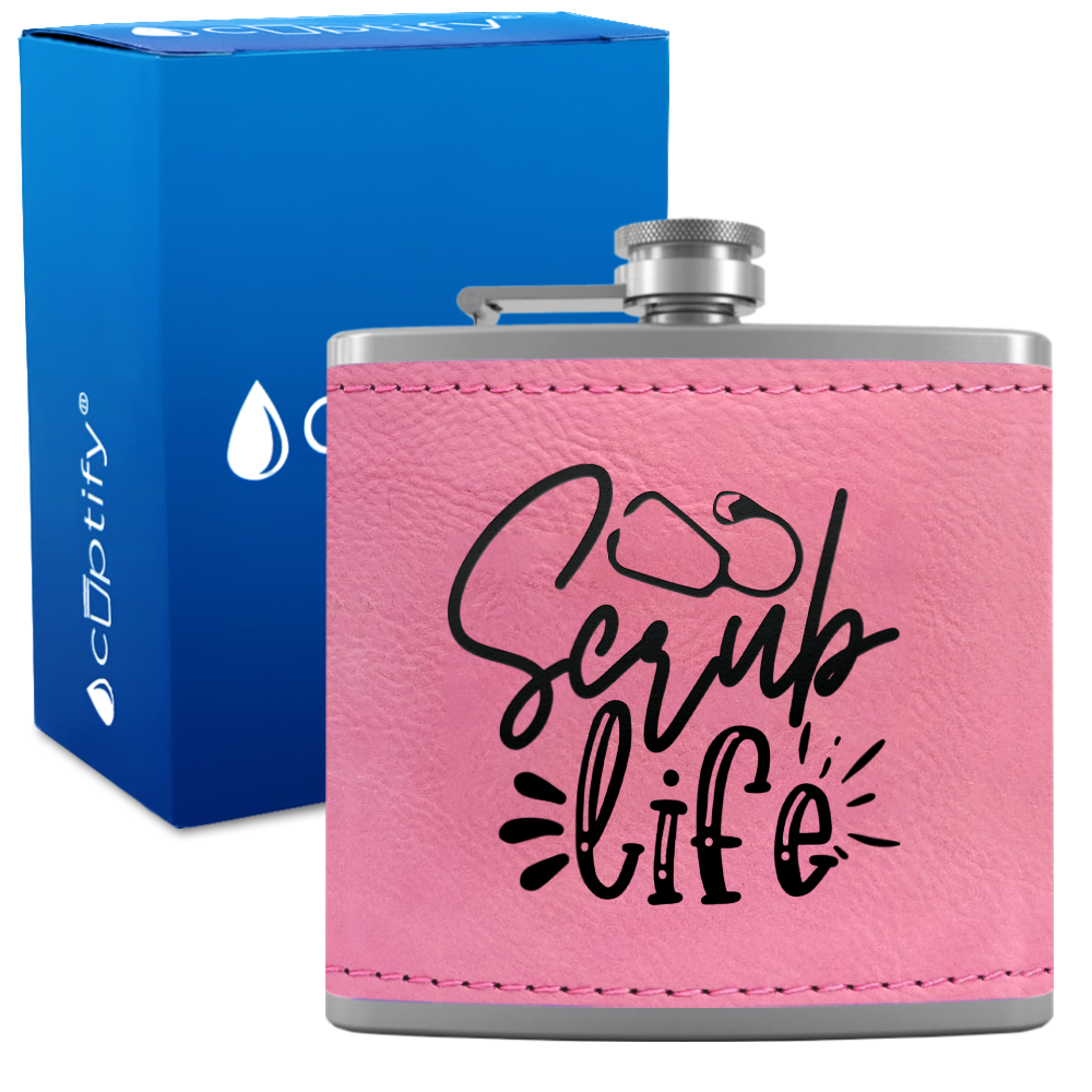 Scrub Life 6oz Stainless Steel Leather Hip Flask