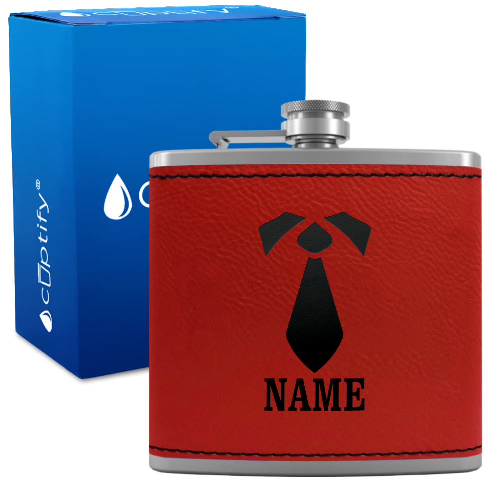 Personalized Neck Tie Groomsmen 6 oz Stainless Steel Leather Hip Flask