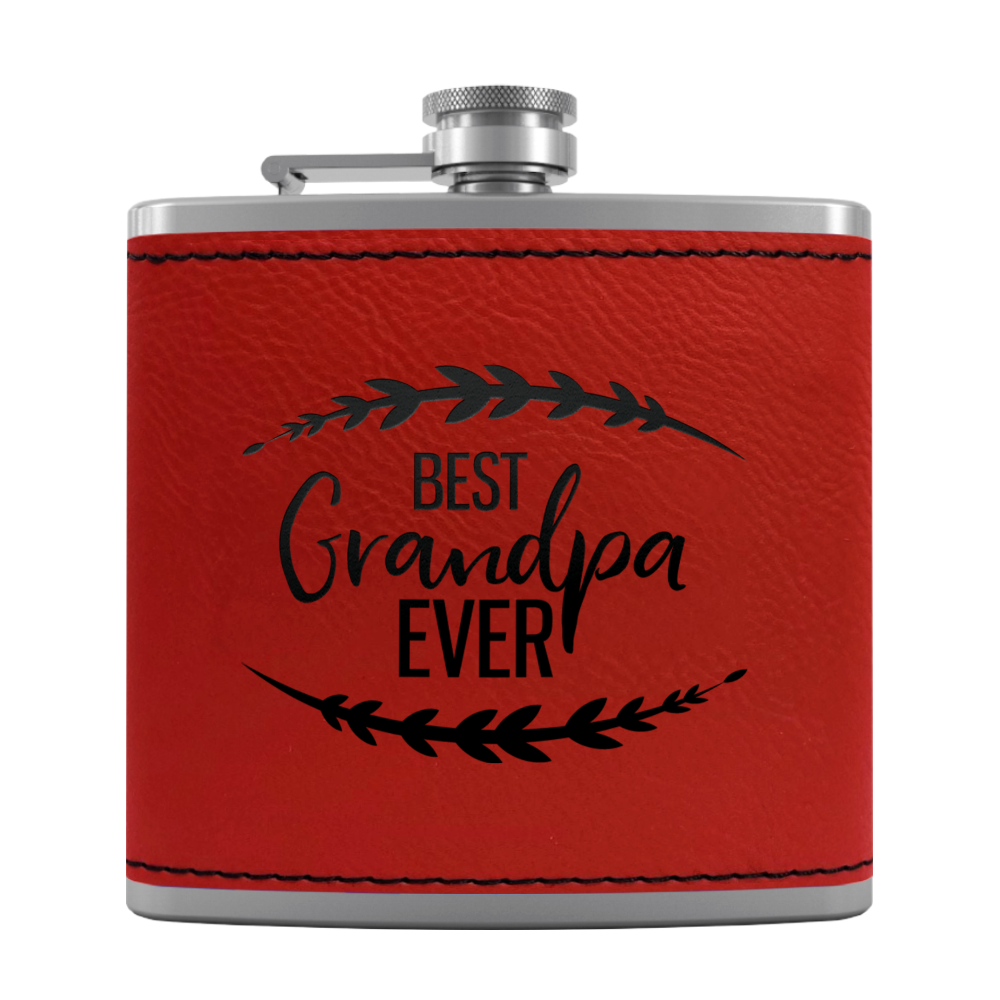 Best Grandpa Ever 6oz Stainless Steel Leather Hip Flask
