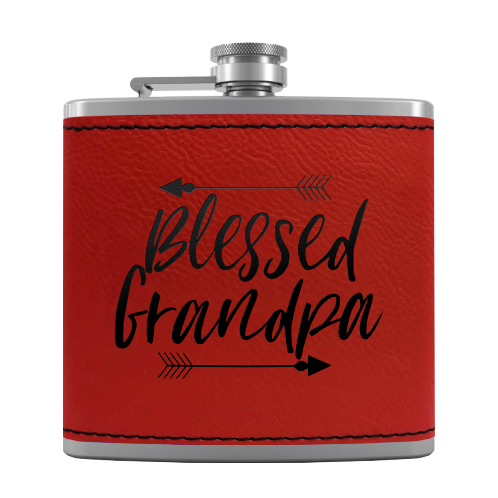 Blessed Grandpa 6 oz Stainless Steel Leather Hip Flask