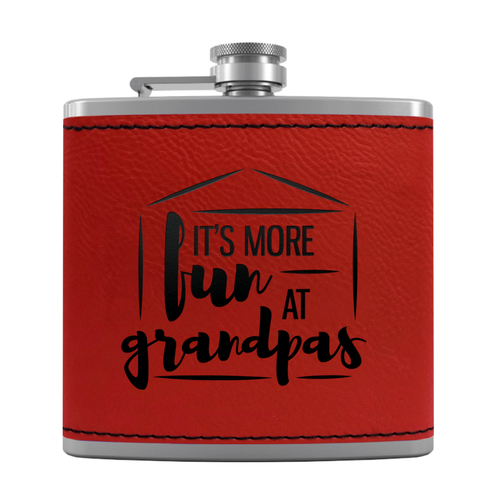 Fun At Grandpas 6 oz Stainless Steel Leather Hip Flask