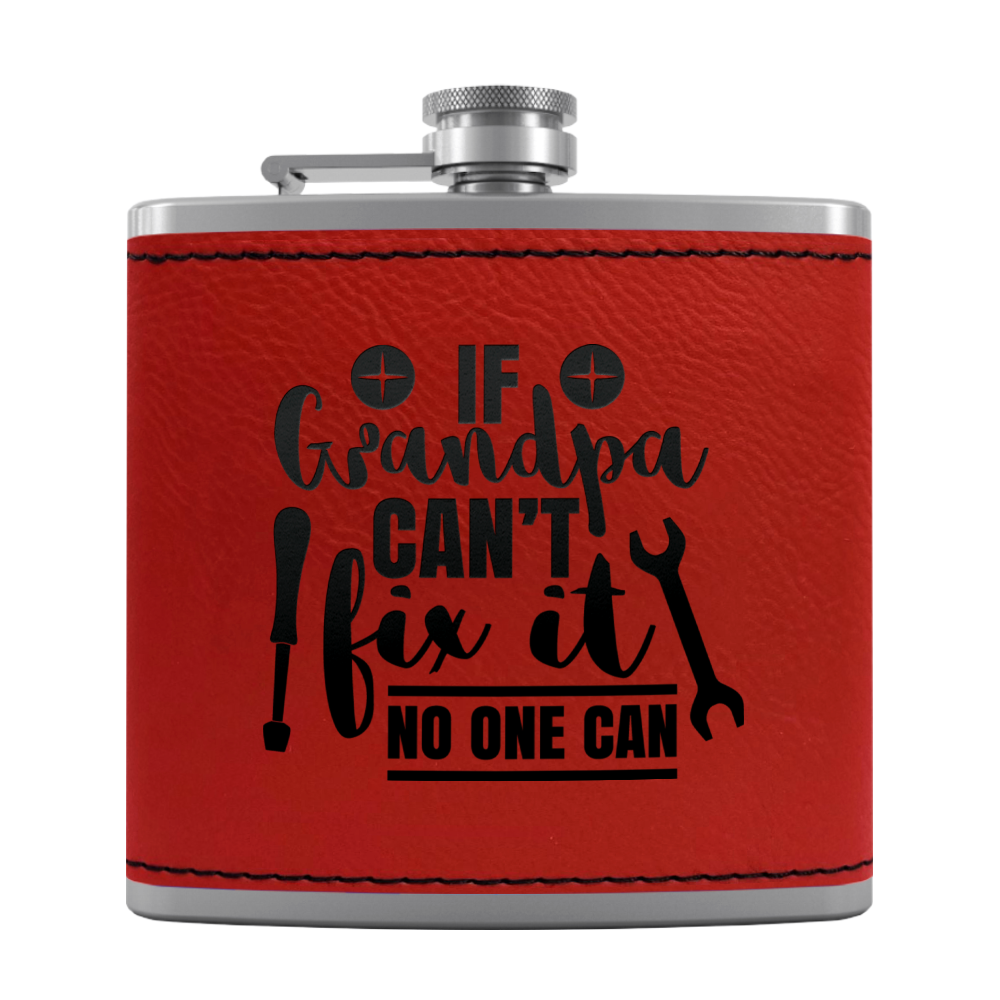 Grandpa Can Fix It 6 oz Stainless Steel Leather Hip Flask
