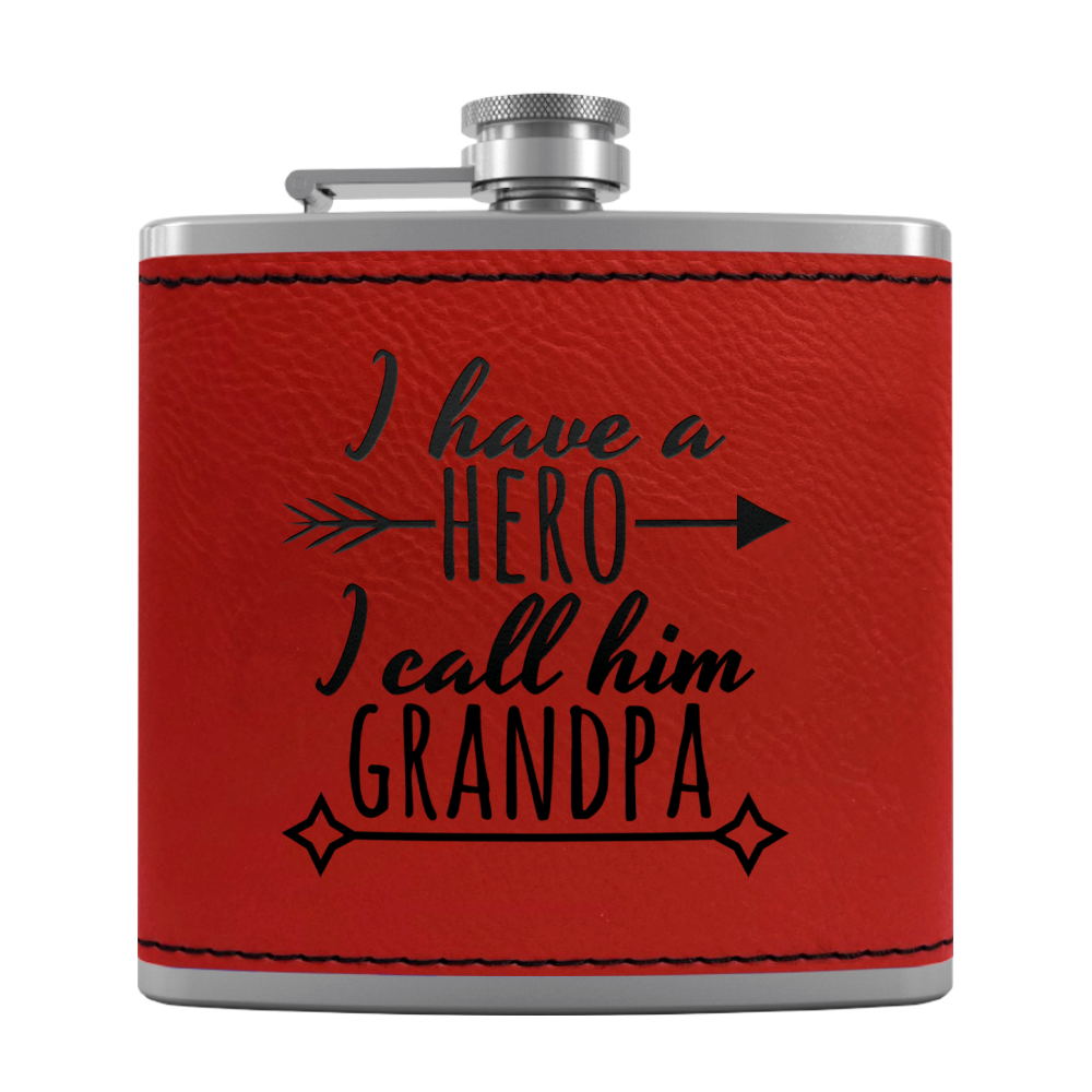 Grandpa Hero 6 oz Stainless Steel Leather Hip Flask