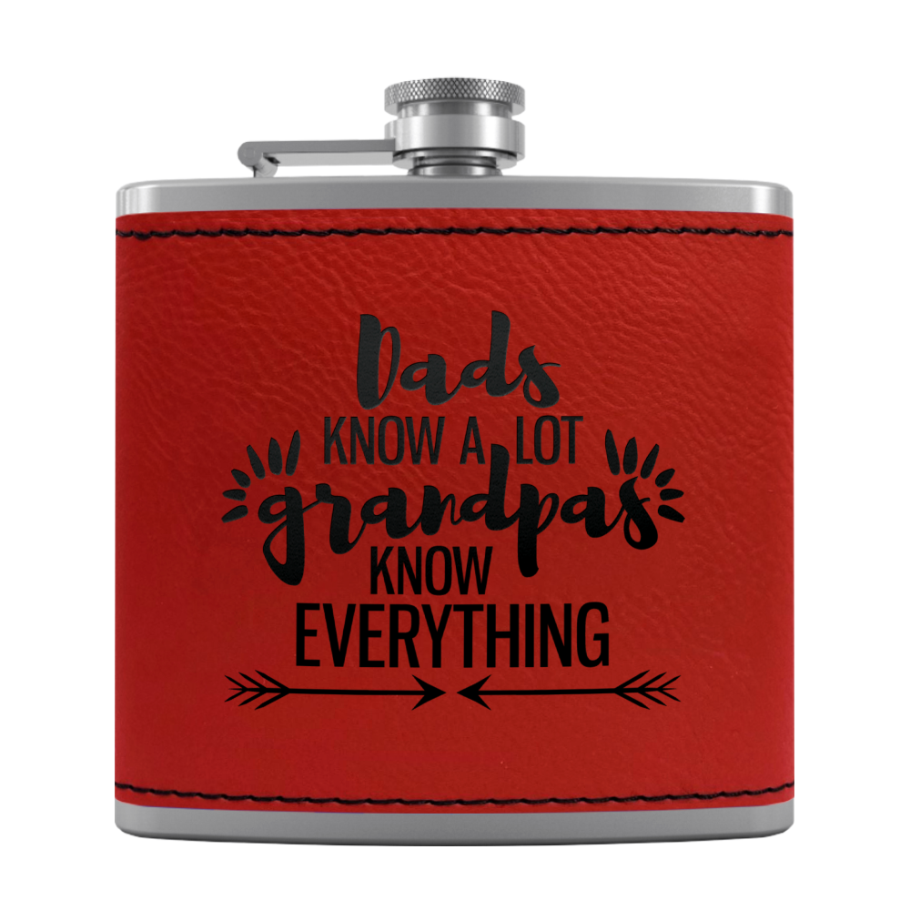 Grandpa Knows 6 oz Stainless Steel Leather Hip Flask