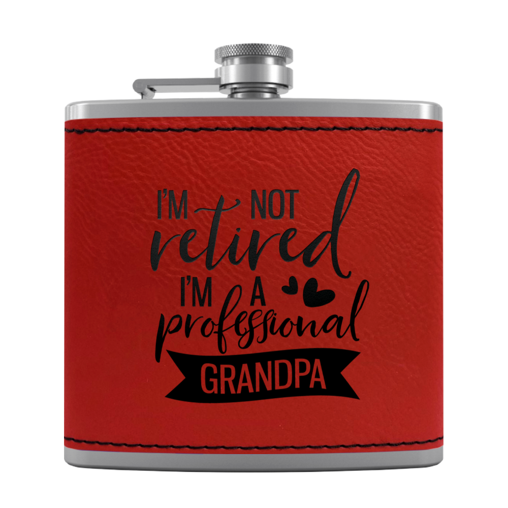 Professional Grandpa 6 oz Stainless Steel Leather Hip Flask