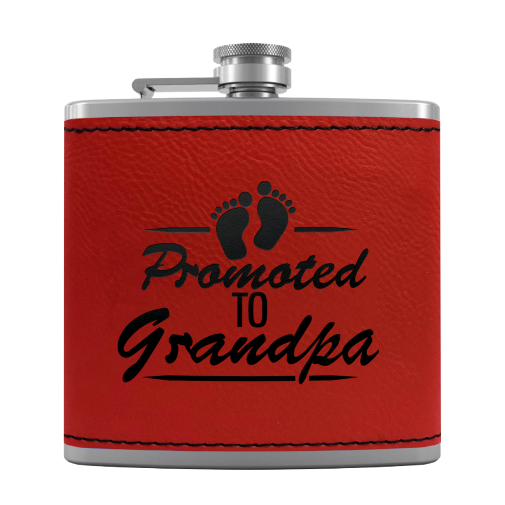 Promoted to Grandpa 6 oz Stainless Steel Leather Hip Flask